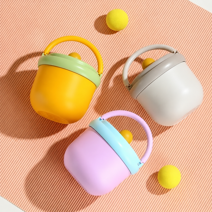 Three lunch bowl colors viewed from above, with carry handles raised.