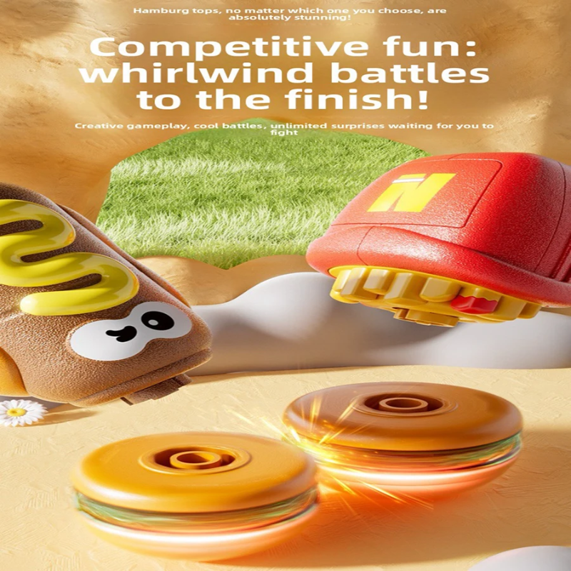 Hot dog and french fry launchers beside two spinning gyros