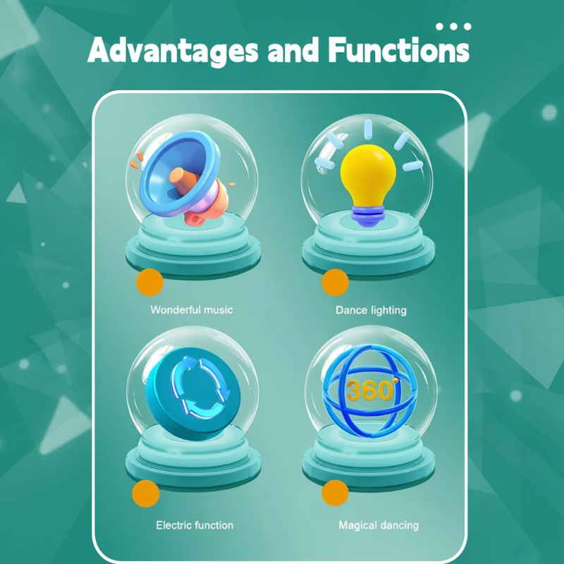 Jellyfish toy feature graphic with icons for music, lighting, electric movement, and dancing