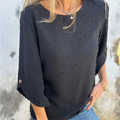Juno Textured Round Neck Polyester Top Product Image 03