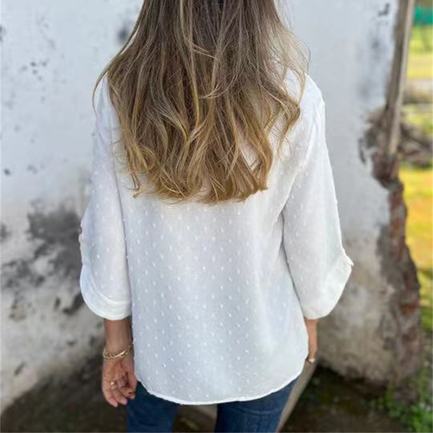 Juno Textured Round Neck Polyester Top Product Image 05