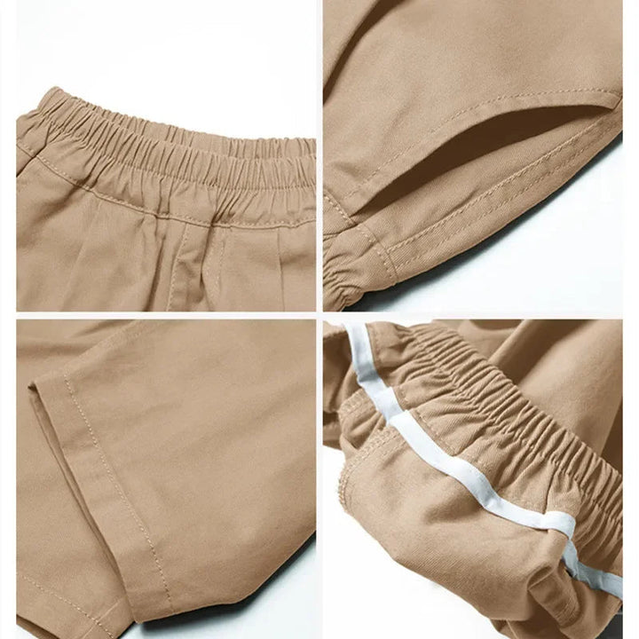Close-ups of the khaki pants&