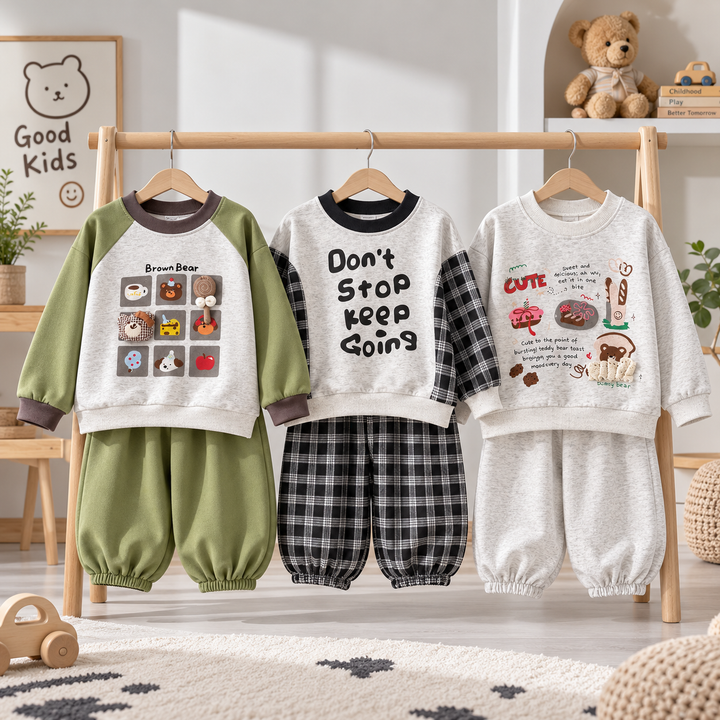 Green, gray and black-and-white checkered kids&