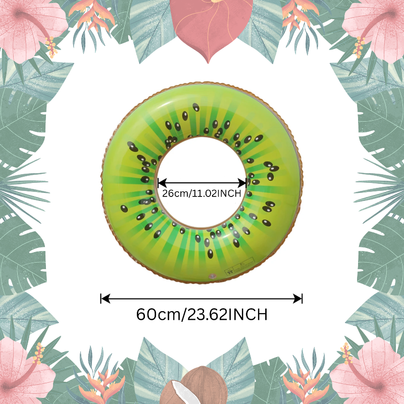 Kiwi swim ring with a 60 cm outer diameter and a 26 cm inner opening.