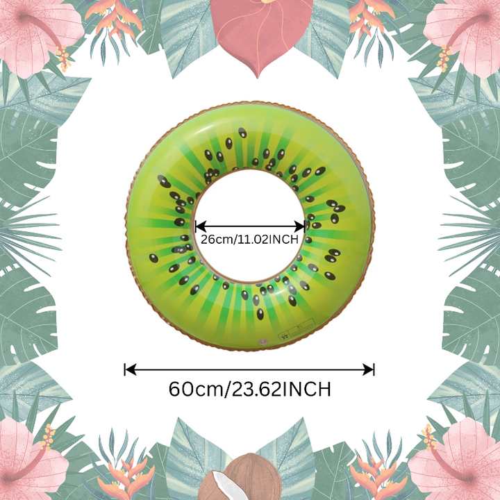 Kiwi swim ring with a 60 cm outer diameter and a 26 cm inner opening.