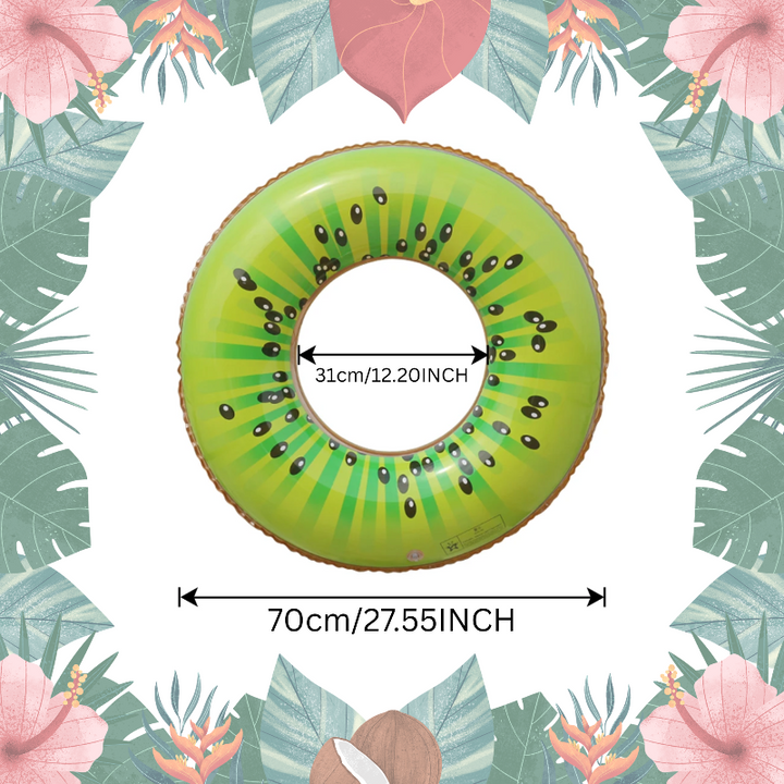 Kiwi swim ring with a 70 cm outer diameter and a 31 cm inner opening.