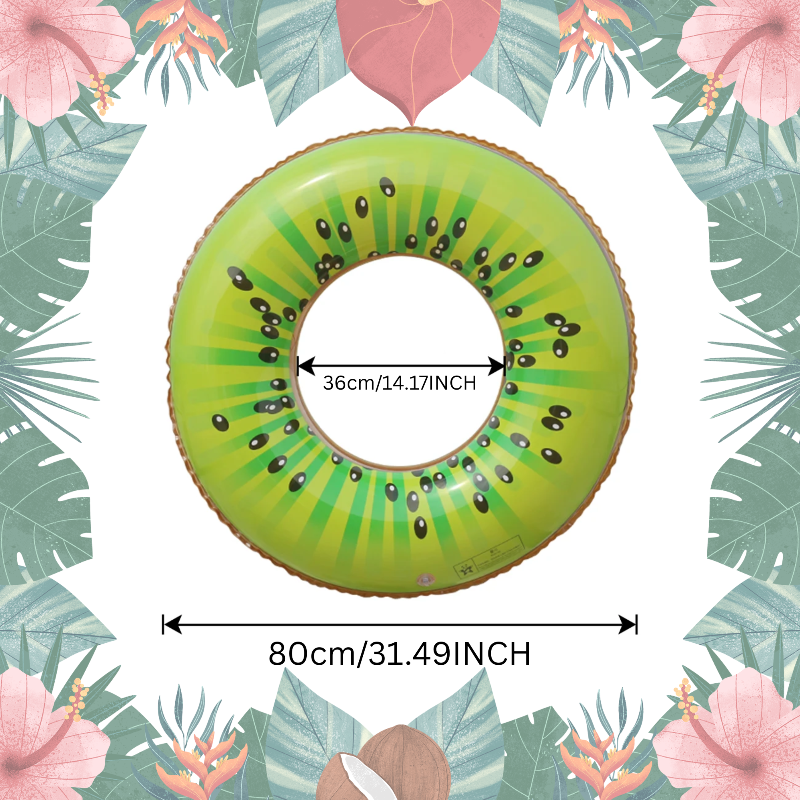 Kiwi swim ring with an 80 cm outer diameter and a 36 cm inner opening.