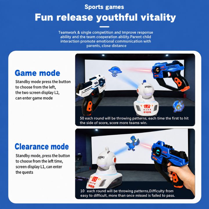 Comparison chart showing two laser tag projection game modes.