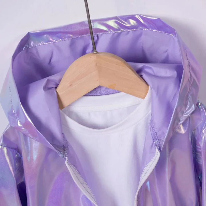 Close-up of the lavender raincoat&