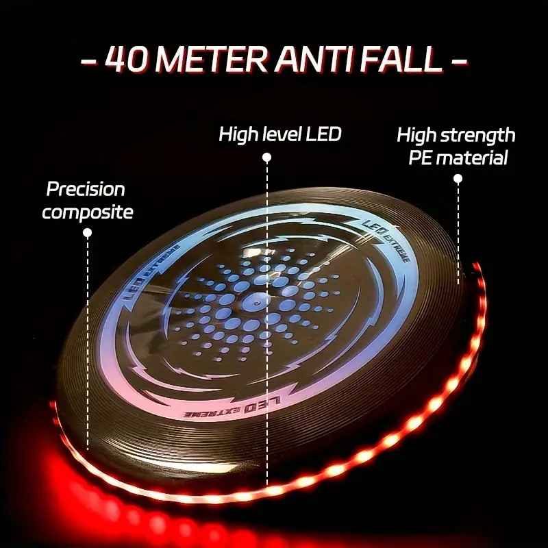 LED flying disc graphic highlighting its rim lighting and plastic construction