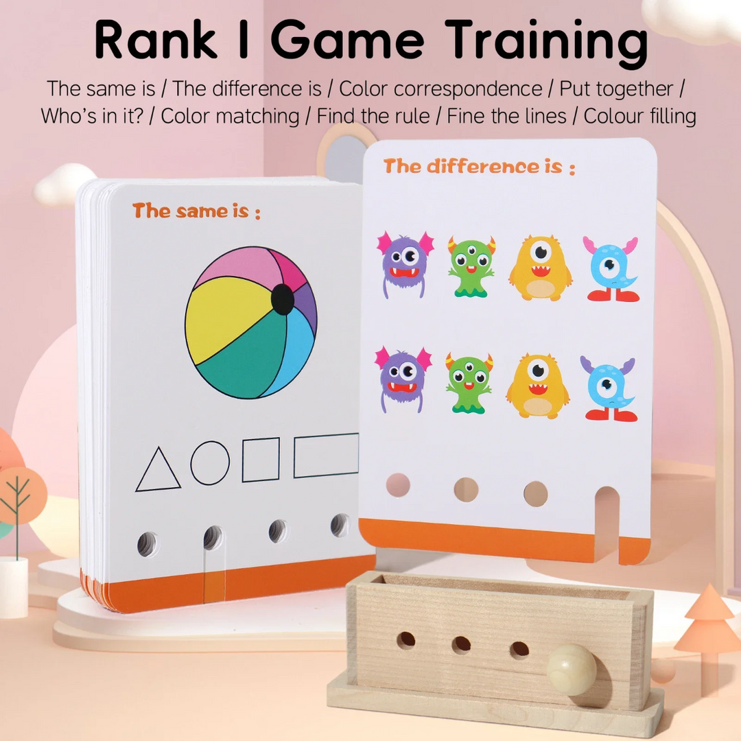Level 1 cards with a beach ball shape-matching puzzle and a spot-the-difference challenge.