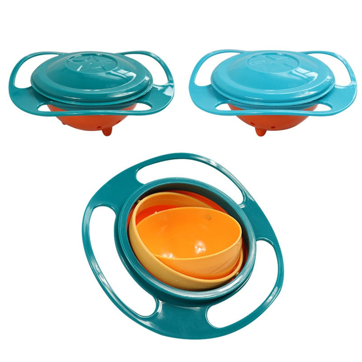 Green and blue snack bowls with lids alongside an open green bowl with an orange interior
