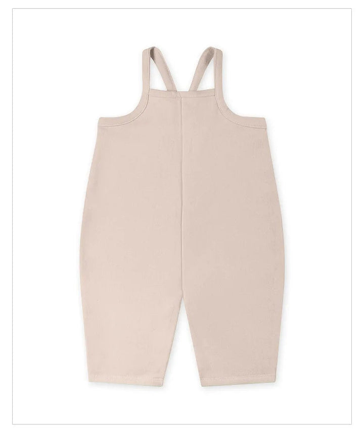 Light pink Type A baby overalls with a plain front and shoulder straps