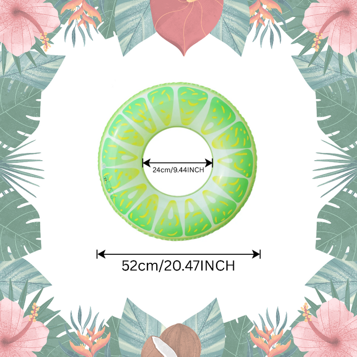 Lime swim ring with a 52 cm outer diameter and a 24 cm inner opening.