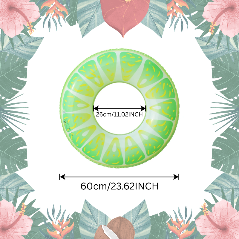 Lime swim ring with a 60 cm outer diameter and a 26 cm inner opening.