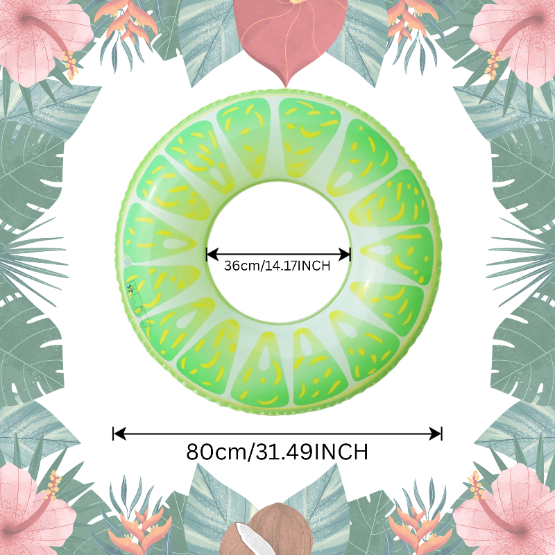 Lime swim ring with an 80 cm outer diameter and a 36 cm inner opening.