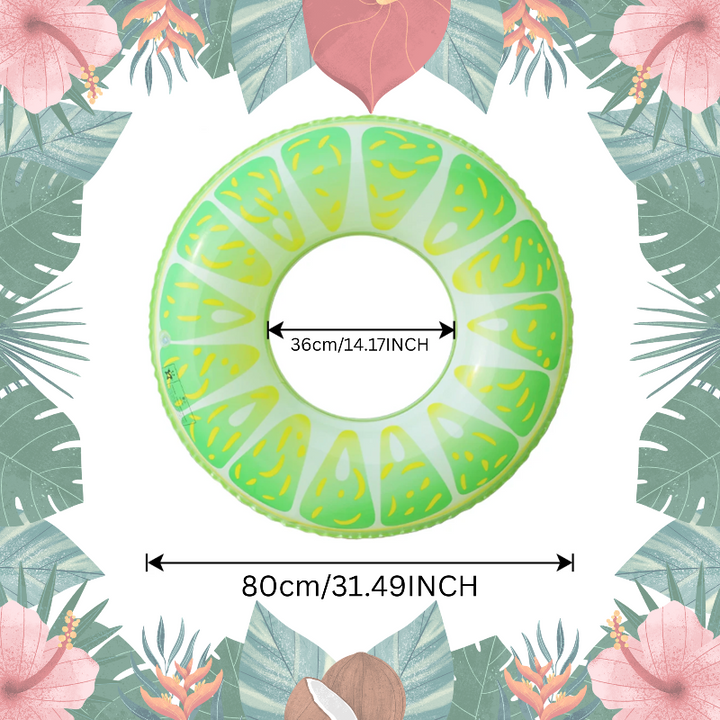 Lime swim ring with an 80 cm outer diameter and a 36 cm inner opening.