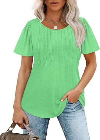 Liora Pleated Scoop Neck Short Sleeve Top Product Image 01