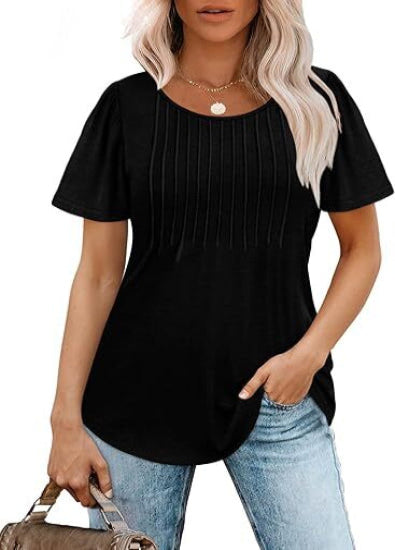 Liora Pleated Scoop Neck Short Sleeve Top Product Image 03