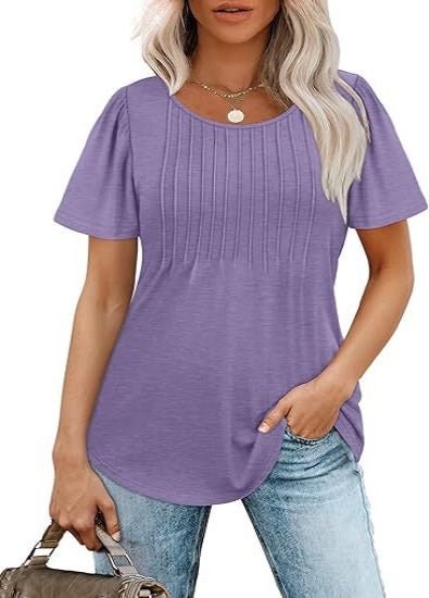 Liora Pleated Scoop Neck Short Sleeve Top Product Image 05