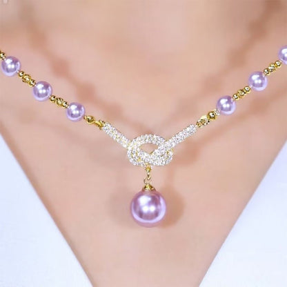 Liora Simulated Pearl Necklace Rhinestone Details Product Image 01