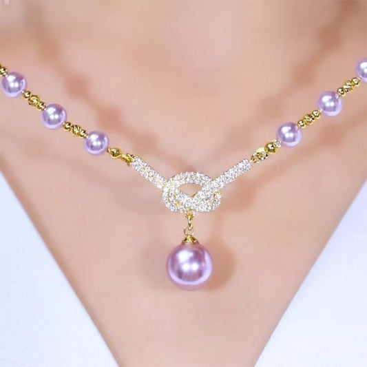 Liora Simulated Pearl Necklace Rhinestone Details Product Image 01