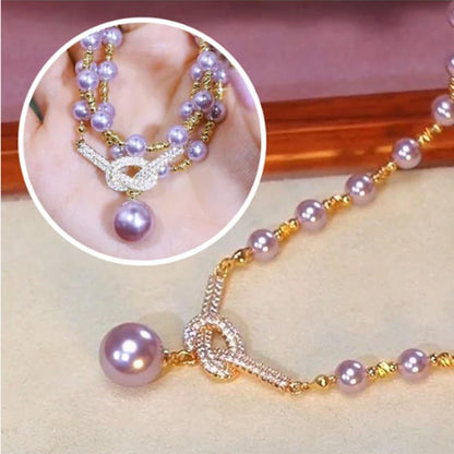 Liora Simulated Pearl Necklace Rhinestone Details Product Image 03