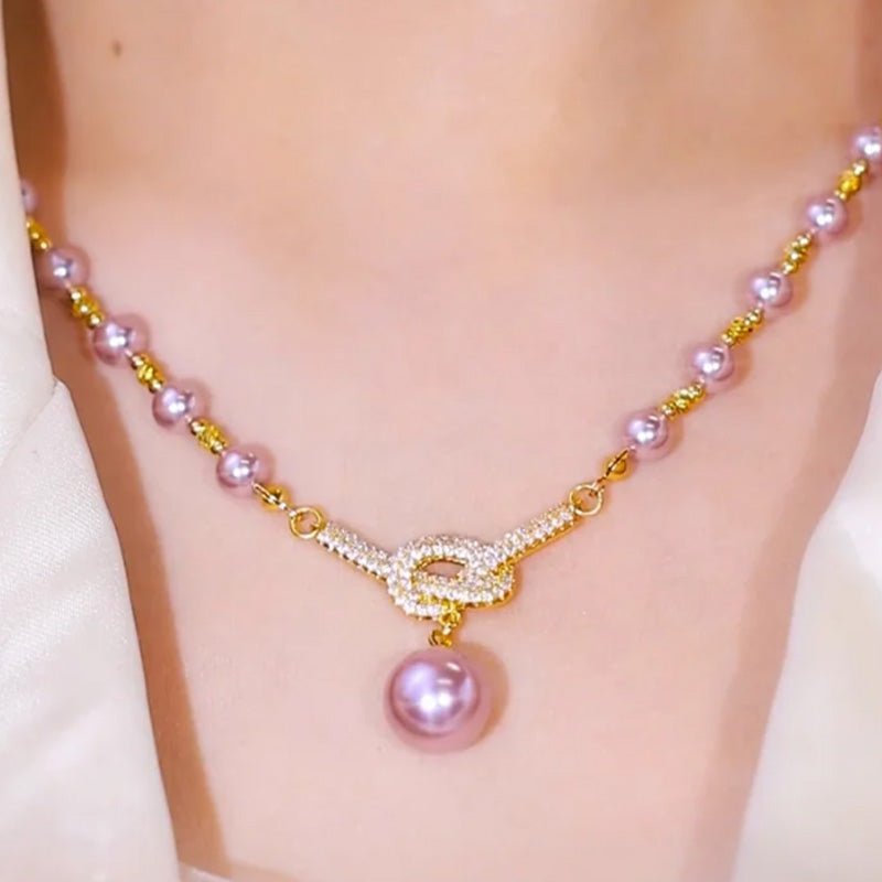Liora Simulated Pearl Necklace Rhinestone Details Product Image 04