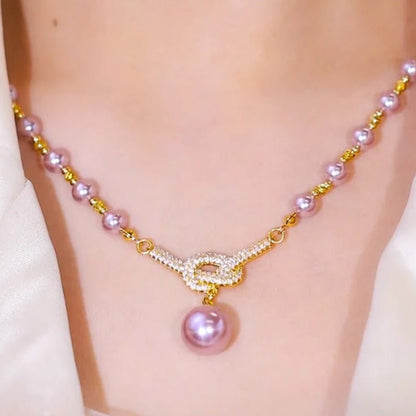 Liora Simulated Pearl Necklace Rhinestone Details Product Image 04