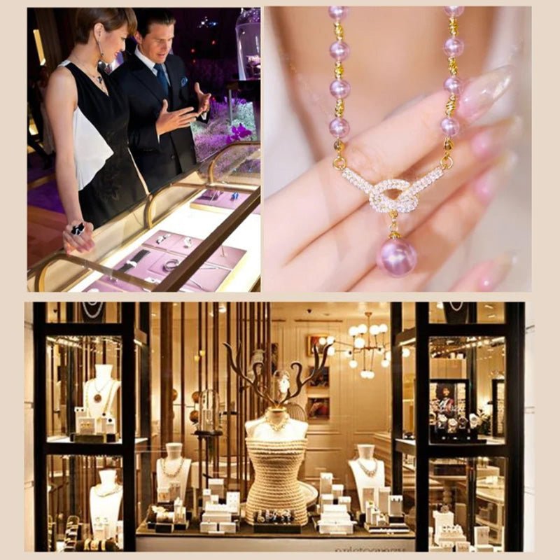 Liora Simulated Pearl Necklace Rhinestone Details Product Image 07