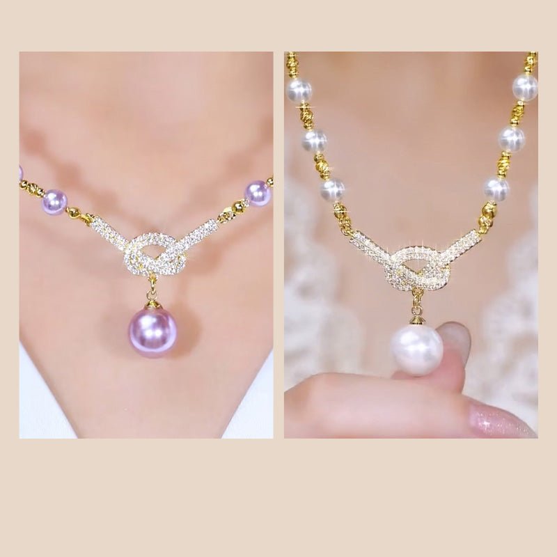 Liora Simulated Pearl Necklace Rhinestone Details Product Image 09