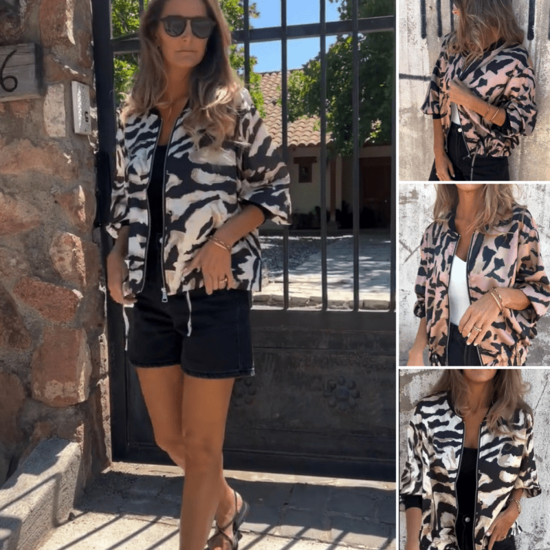 Liora Zebra Zip Bomber Jacket Product Image 02