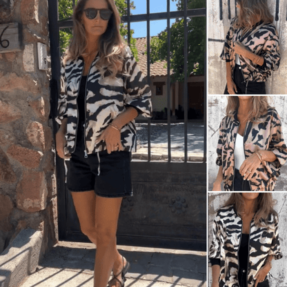 Liora Zebra Zip Bomber Jacket Product Image 02