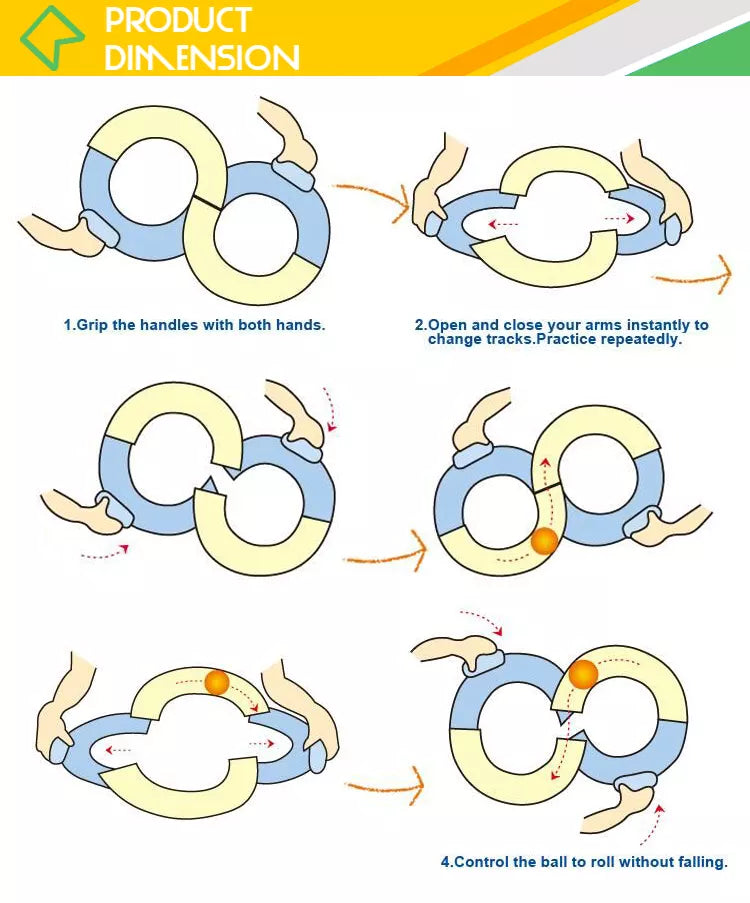 Diagrams showing how to hold and move the two-handed ball track