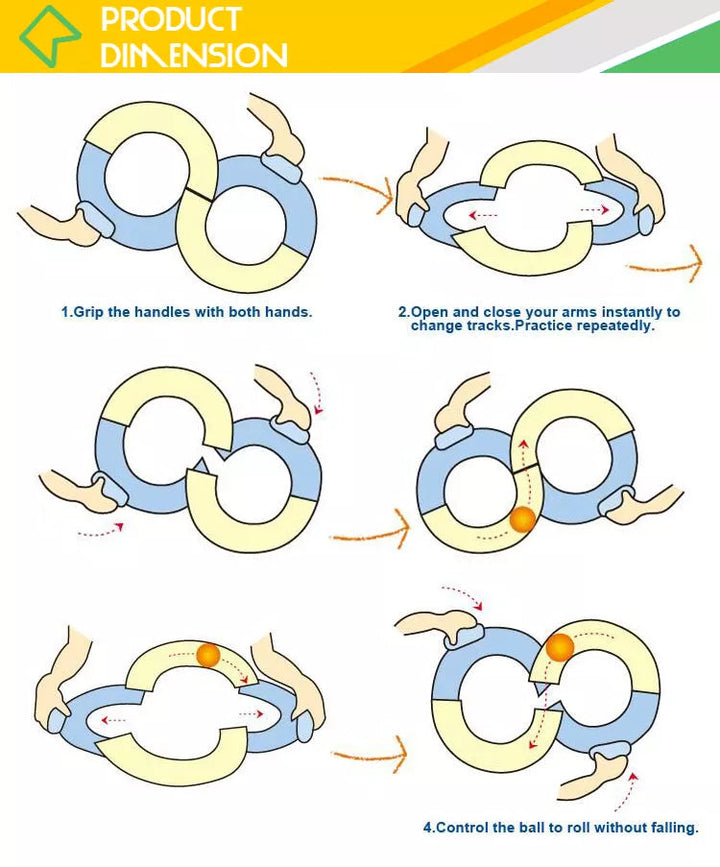 Diagrams showing how to hold and move the two-handed ball track