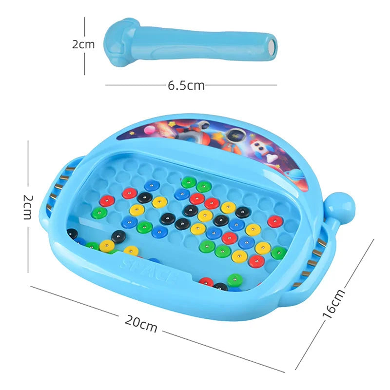 Dimension diagram showing a 20 x 16 x 2 cm magnetic drawing board and a 6.5 cm pen
