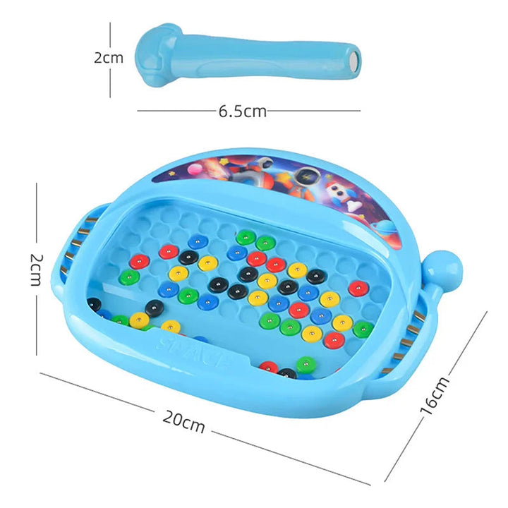 Dimension diagram showing a 20 x 16 x 2 cm magnetic drawing board and a 6.5 cm pen
