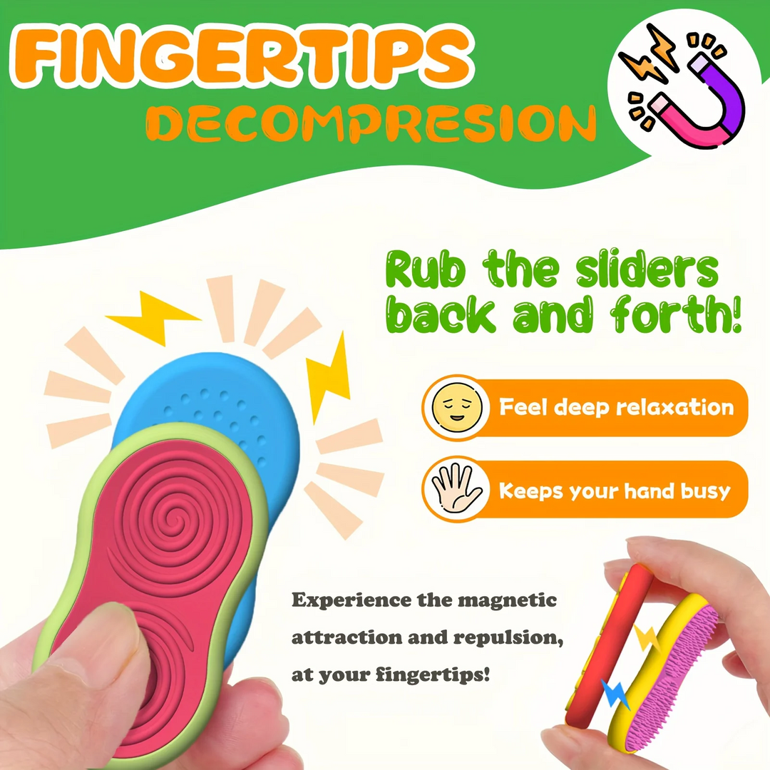Hands demonstrating the sliding layers and magnetic movement of a textured fidget toy