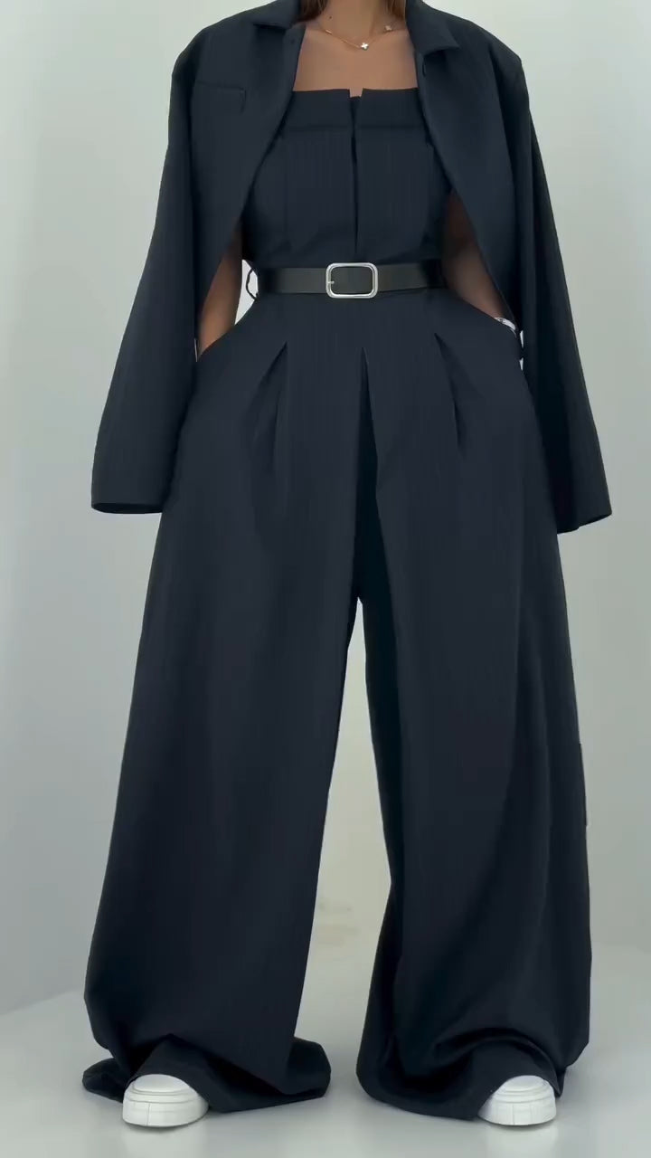 Marielle Three Piece Blazer Set Wide Leg Pants Product Image 01
