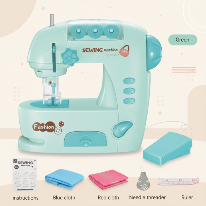 Medium green toy sewing machine with wired controller and sewing accessories