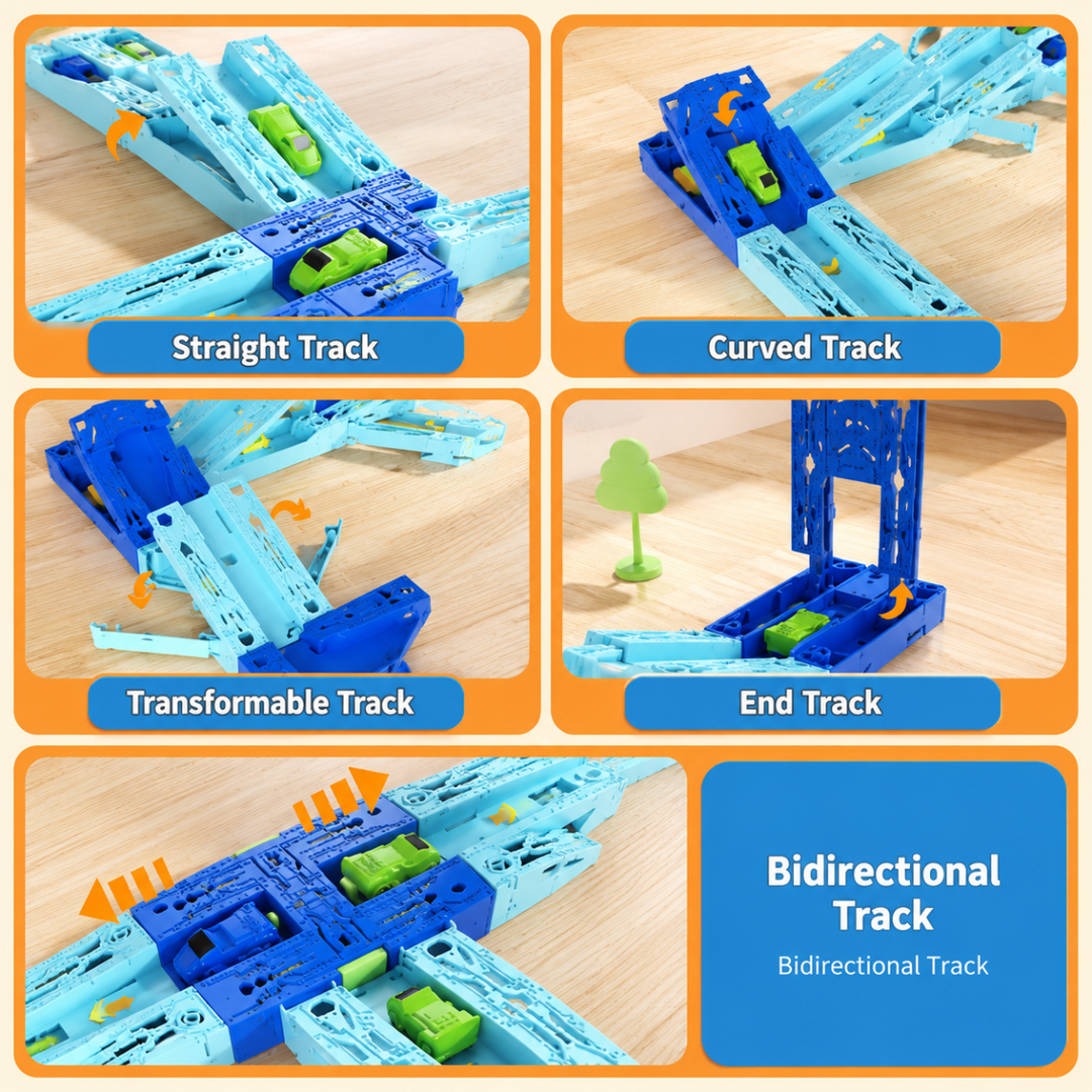 Examples of straight, curved, flexible, finish, and junction track sections