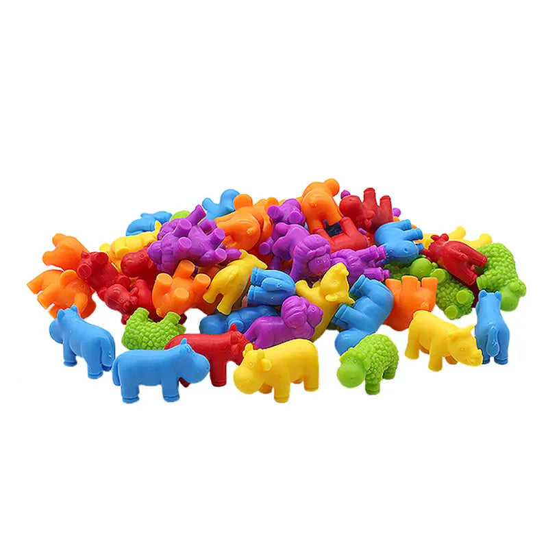 A pile of multicolored animal counting figures