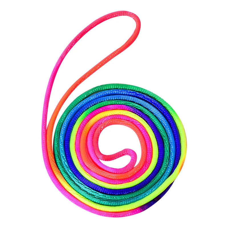 Multicolor elastic jump band coiled in a spiral with a loose loop