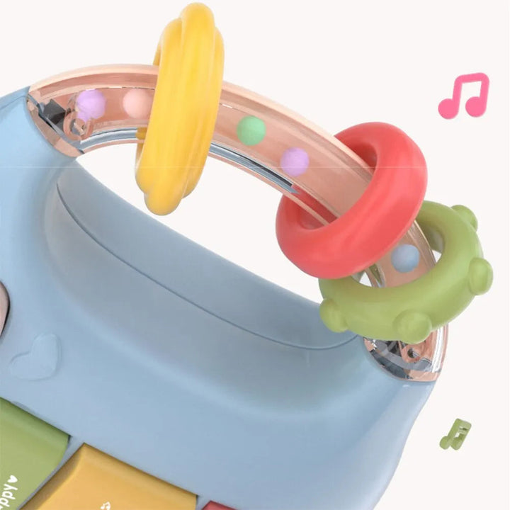 Close-up of a blue musical bottle toy&