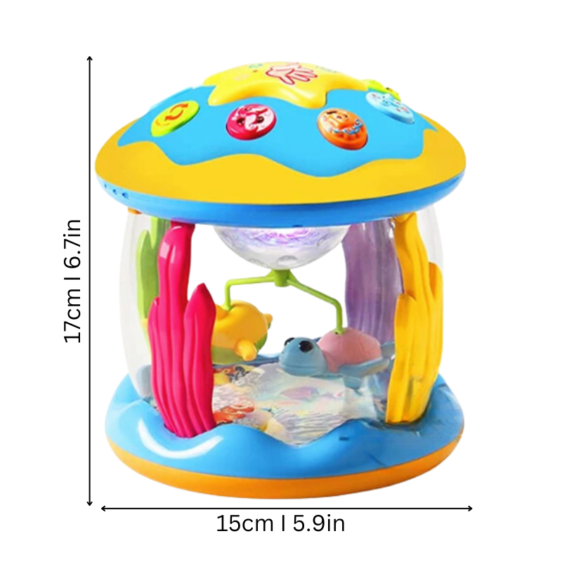 Musical carousel measurement graphic showing 17 cm height and 15 cm width