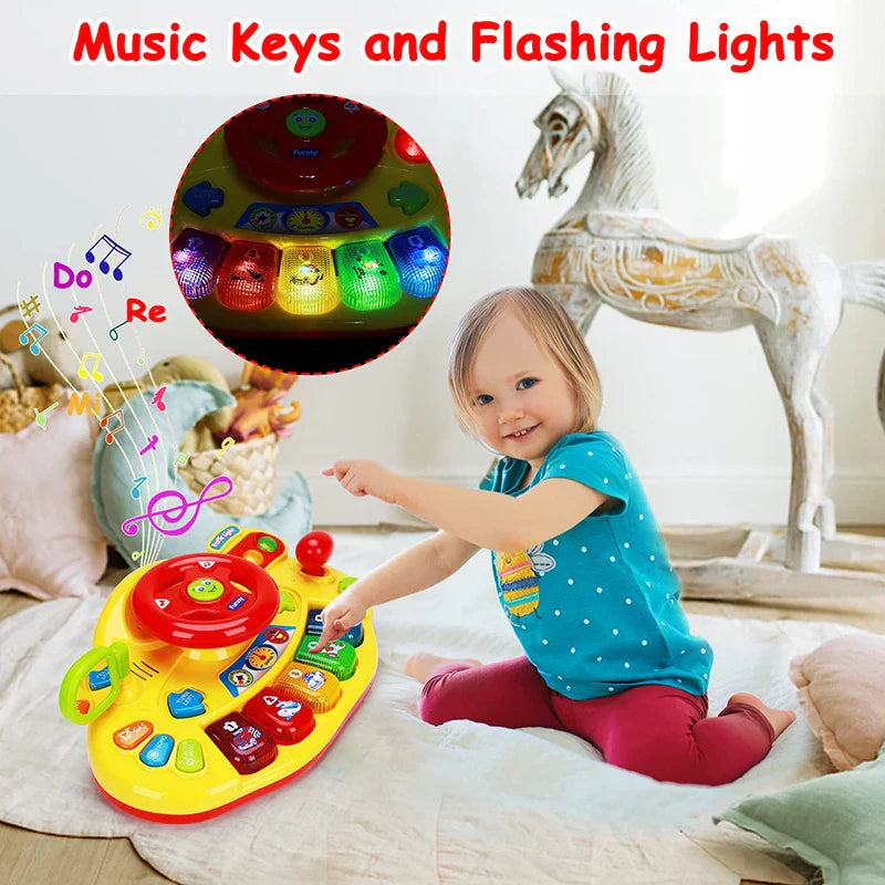 Child pressing the yellow driving toy&
