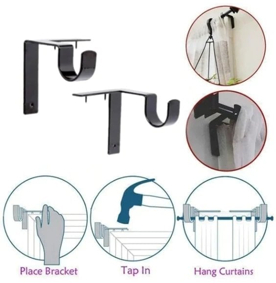 No Drill Curtain Rod Brackets Window Frame Support Product Image 03