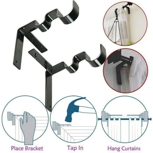 No Drill Curtain Rod Brackets Window Frame Support Product Image 04