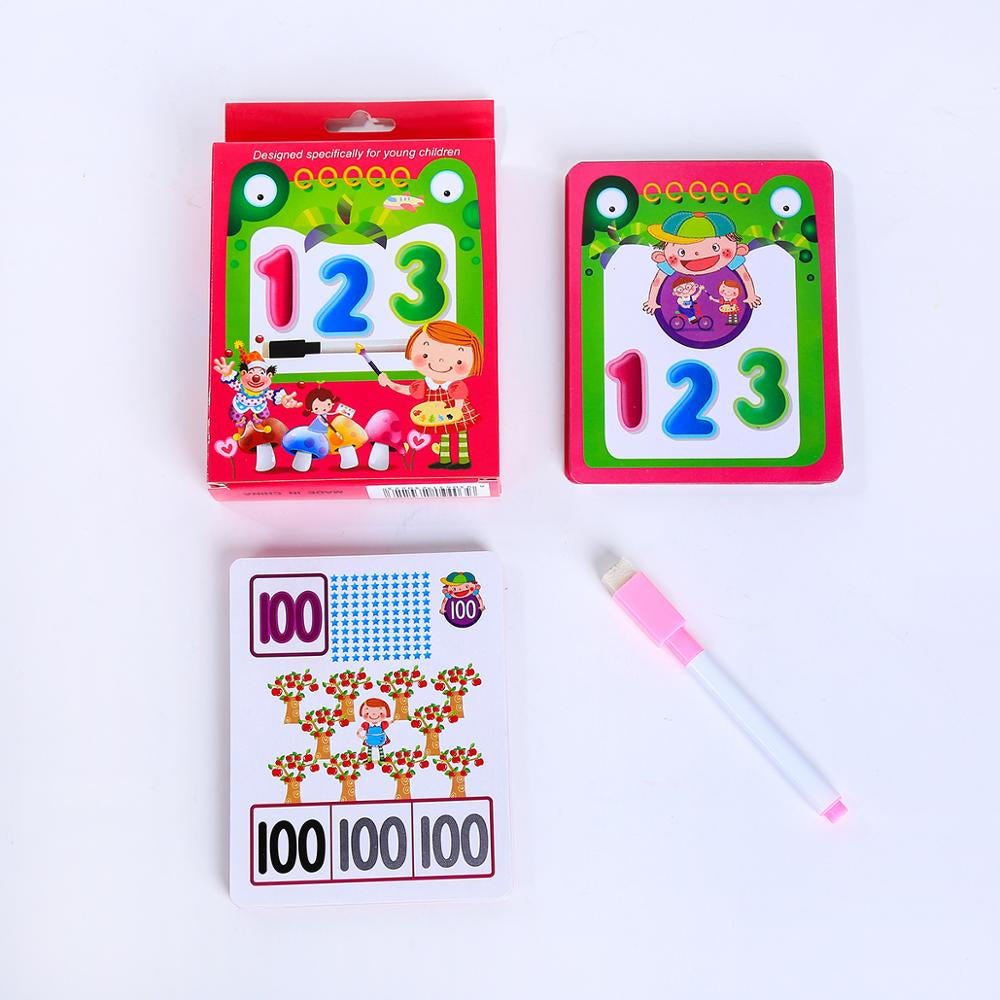 Number card set with a counting card showing 100 and a pink pen