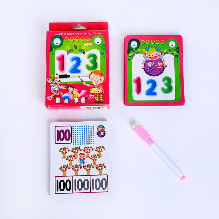 Number card set with a counting card showing 100 and a pink pen